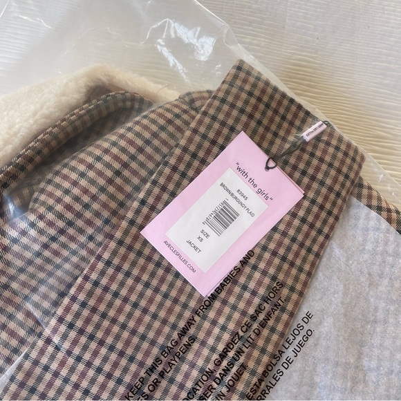 Brand New - AVEC LES FILLES Faux Shearling Collared Plaid Aviator Jacket 🤎✨ - Picture 13 of 16